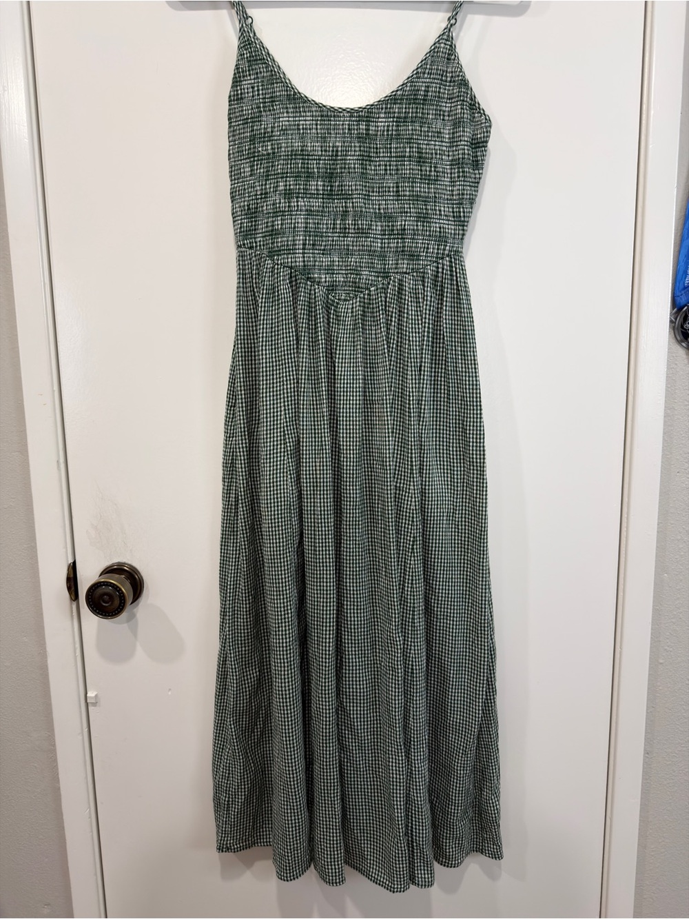 Aerie Green Gingham Smocked Midi Dress - Women's